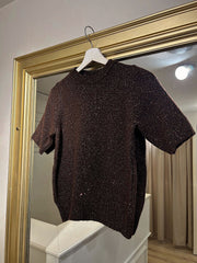 Bisiklet Yaka Pullu Kahverengi Triko