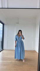 Müslin Kumaş Elbise - Mavi