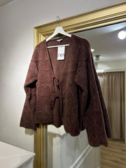 Chloe Önü Bağcıklı Hırka - Kahverengi