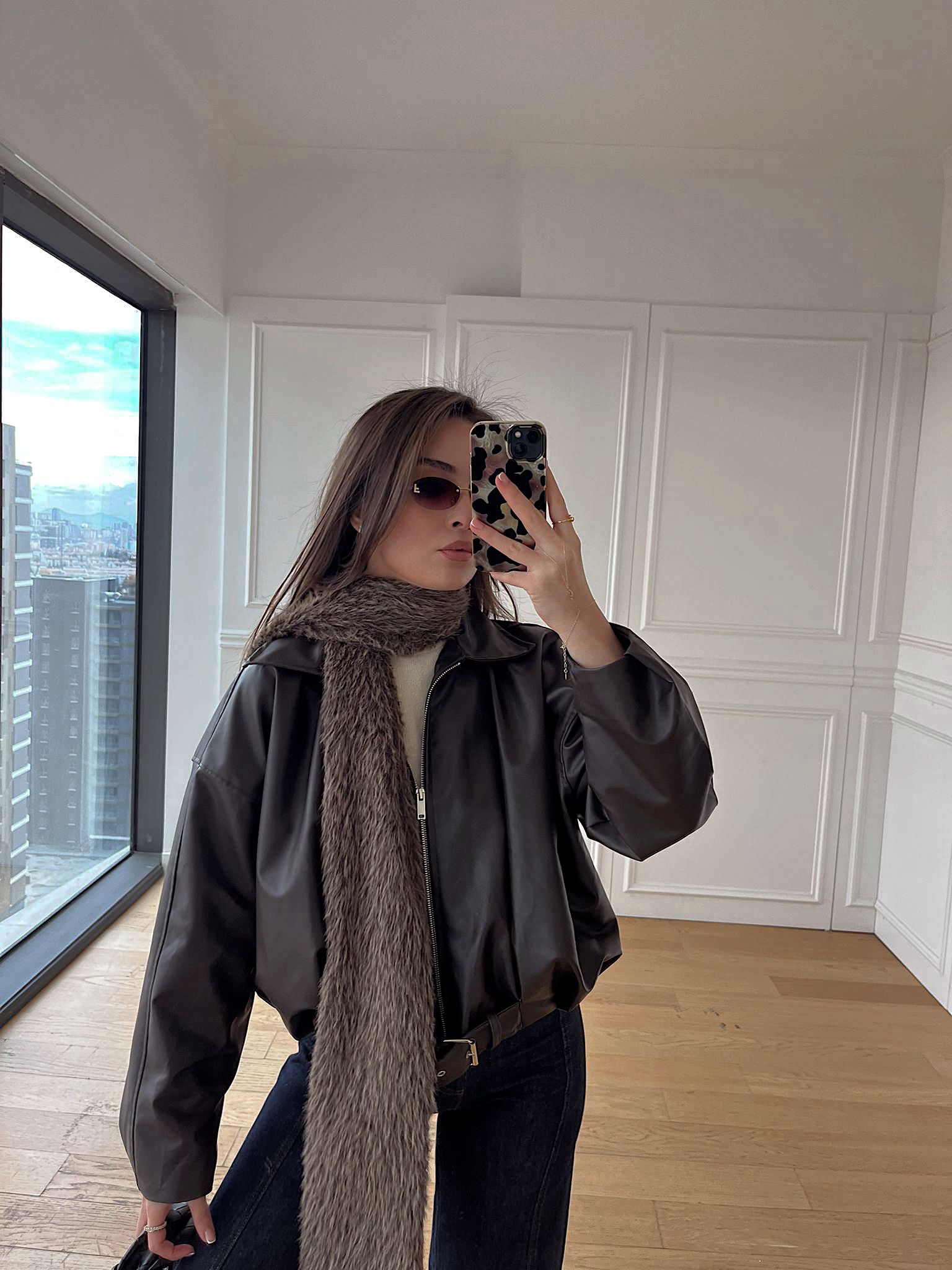 Brsk Kahverengi Deri Bomber Ceket