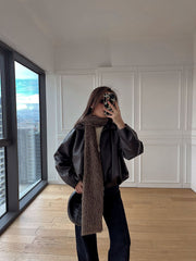 Brsk Kahverengi Deri Bomber Ceket