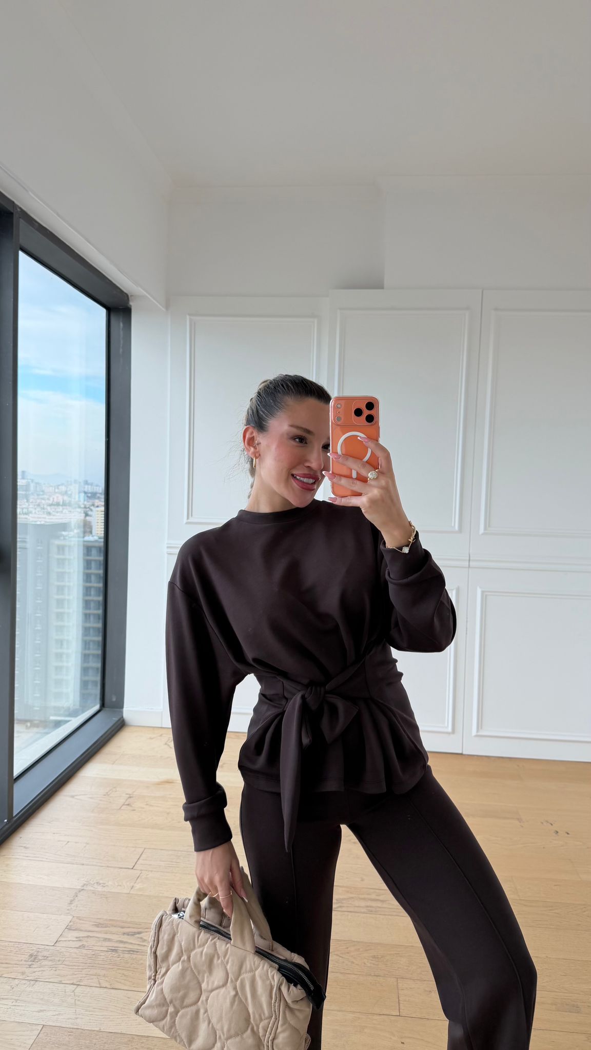 Ms Modal Bağlama Detay Takım - Kahverengi