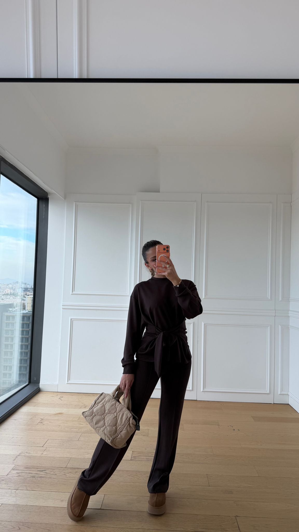 Ms Modal Bağlama Detay Takım - Kahverengi