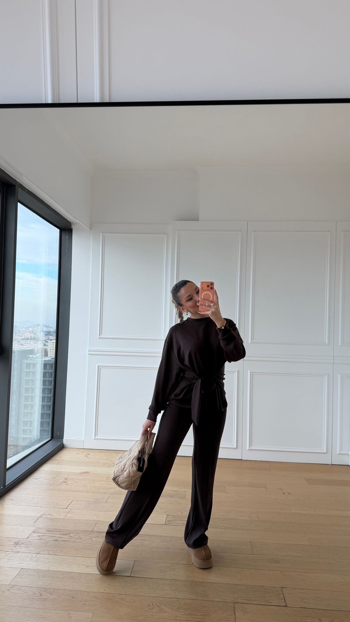 Ms Modal Bağlama Detay Takım - Kahverengi