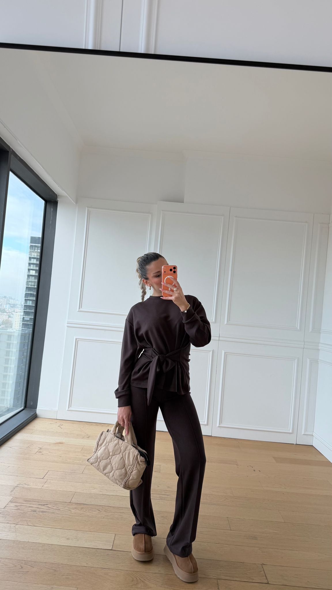 Ms Modal Bağlama Detay Takım - Kahverengi