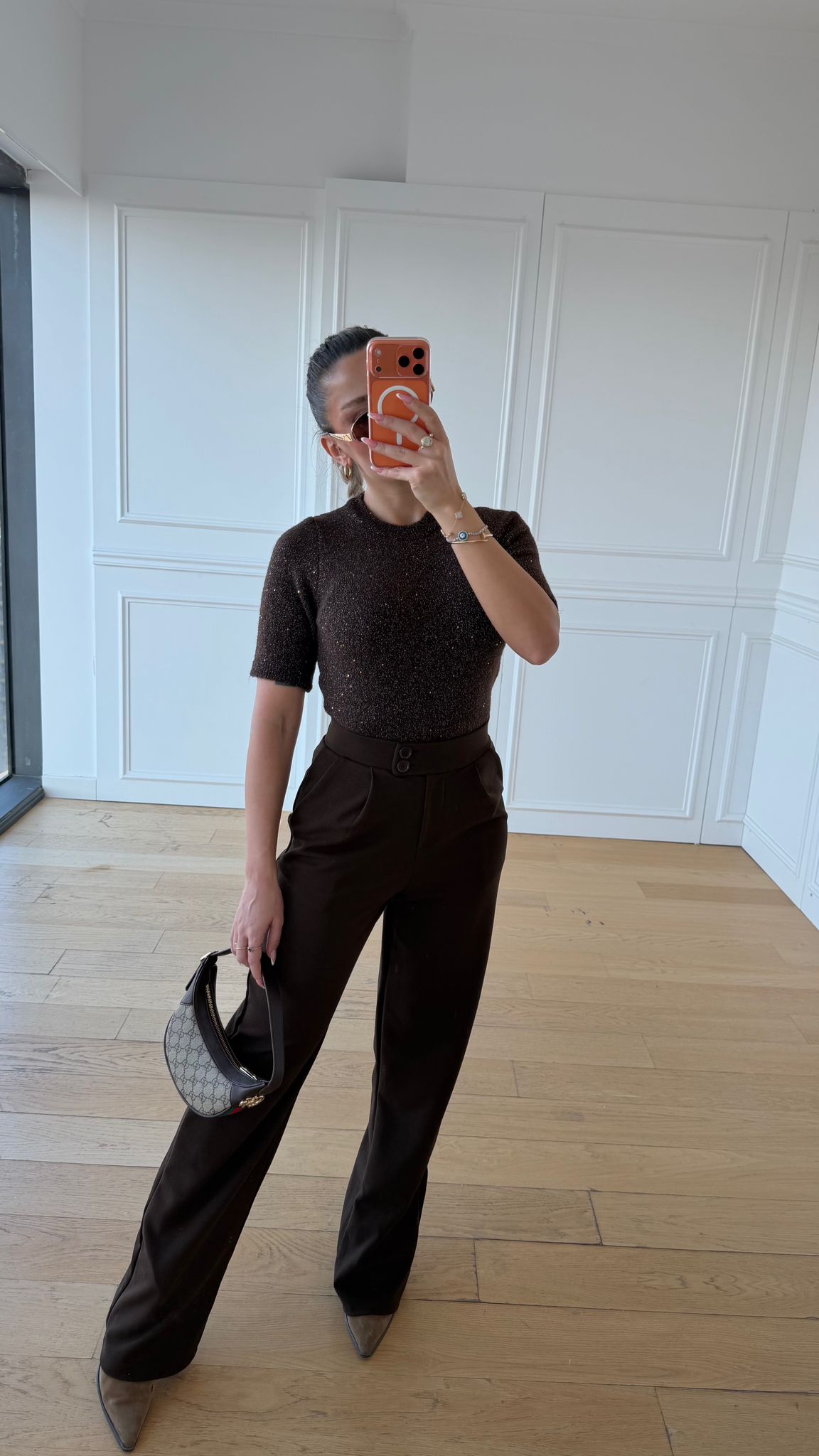 Bisiklet Yaka Pullu Kahverengi Triko