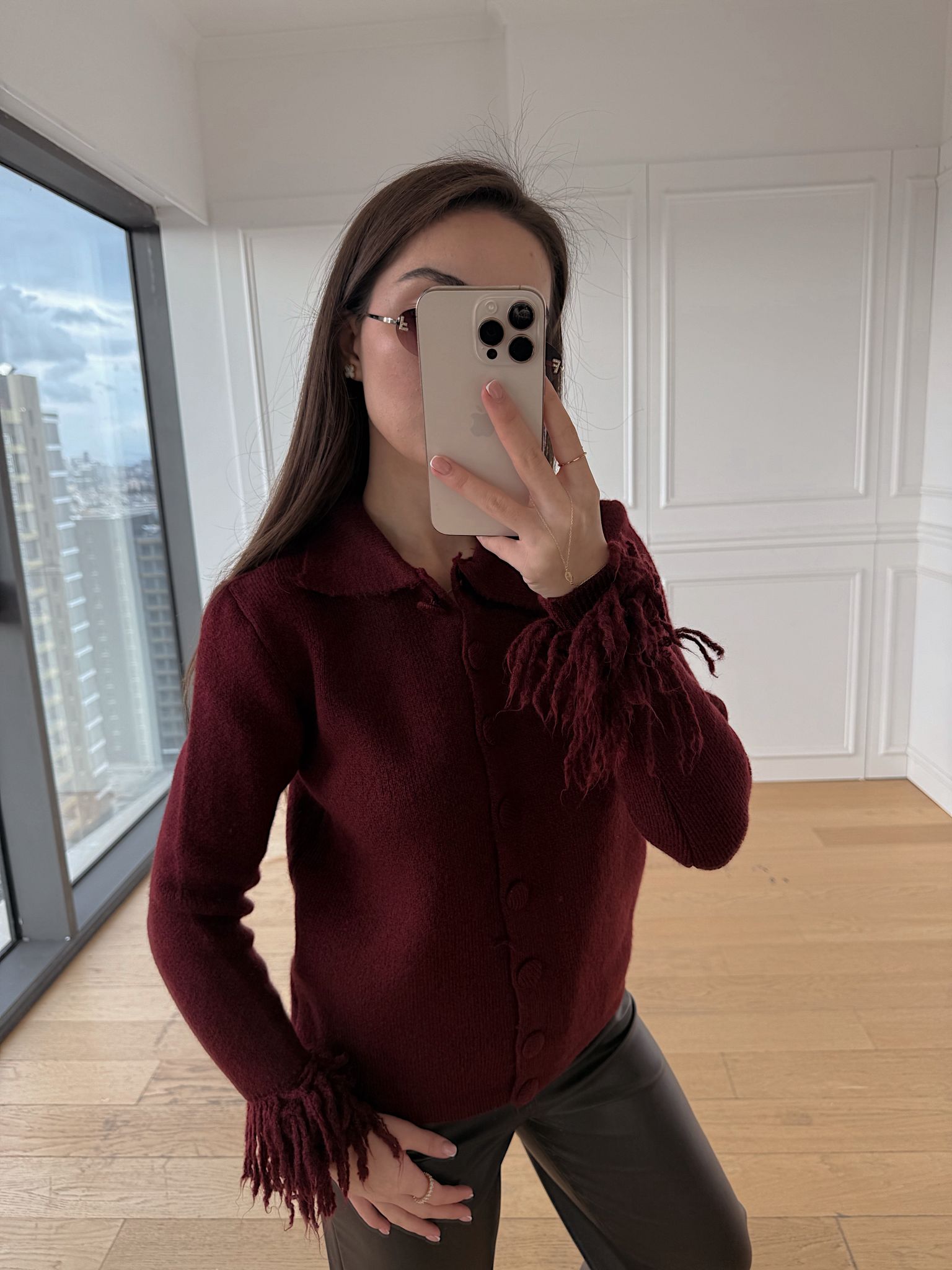 Kolları Püskül Detaylı Hırka - Bordo