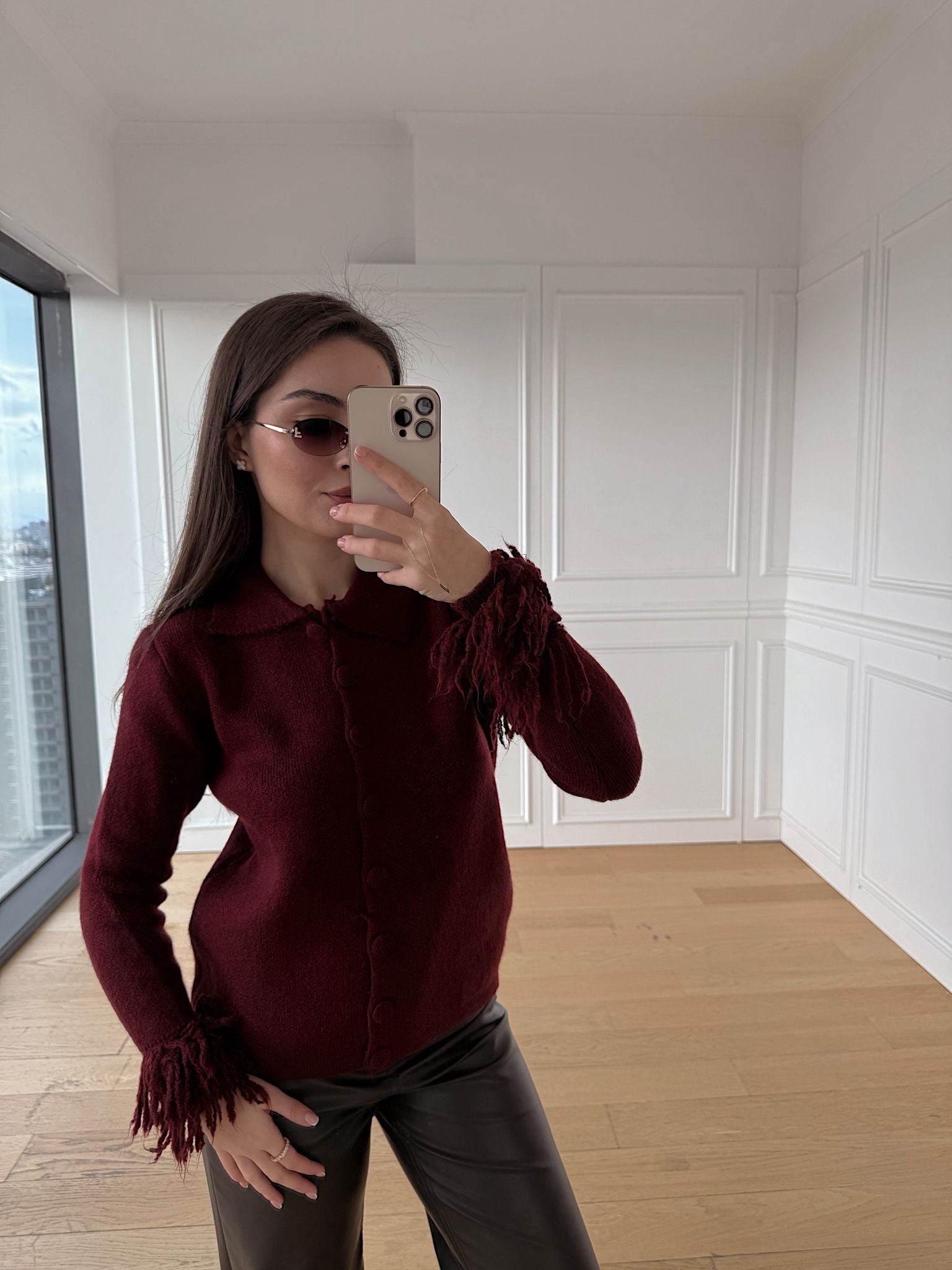 Kolları Püskül Detaylı Hırka - Bordo