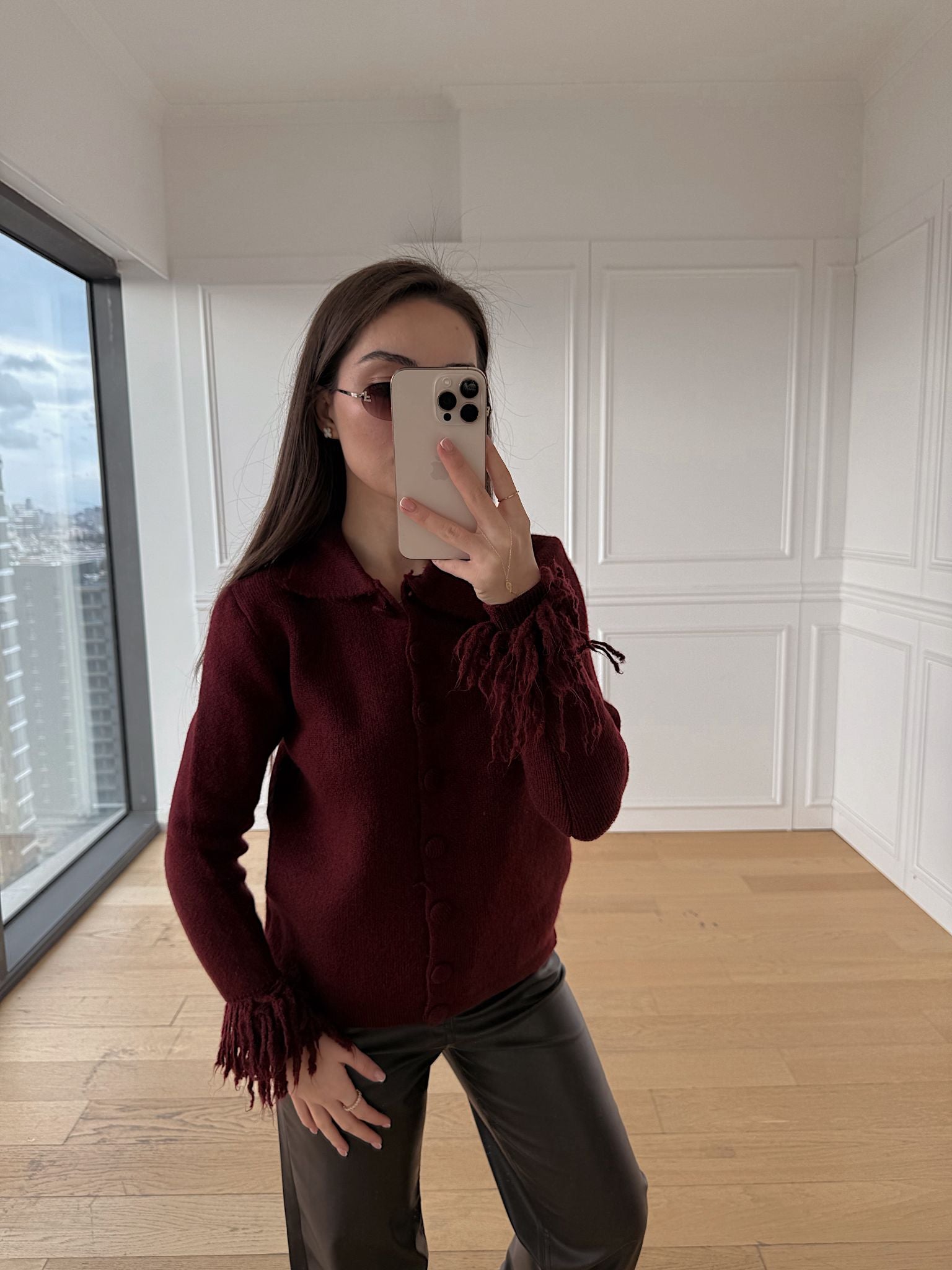 Kolları Püskül Detaylı Hırka - Bordo