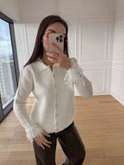 Kolları Püskül Detaylı Hırka - Ekru