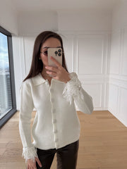 Kolları Püskül Detaylı Hırka - Ekru