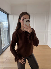 Kolları Püskül Detaylı Hırka - Kahverengi