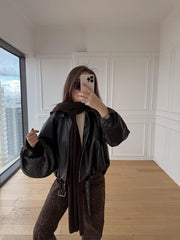 Brsk Siyah Deri Bomber Ceket