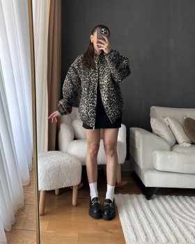 Leopar Desenli Oversize Ceket