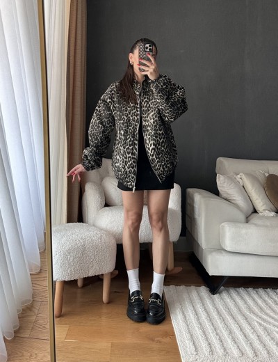 Leopar Desenli Oversize Ceket