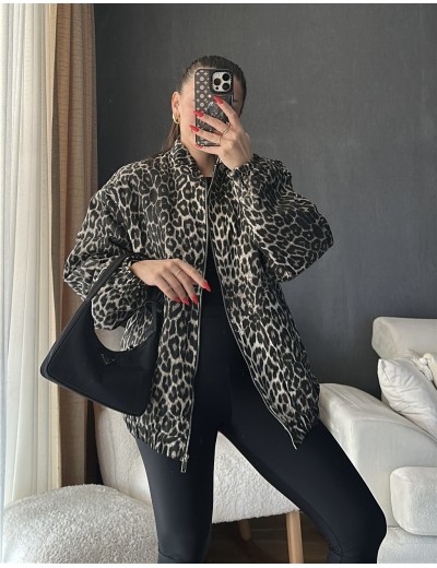 Leopar Desenli Oversize Ceket