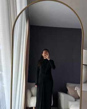 Drape Detaylı Siyah Elbise