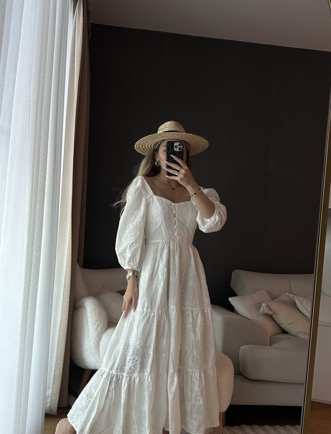 Savida Beyaz Fisto Detaylı Elbise - ONZE